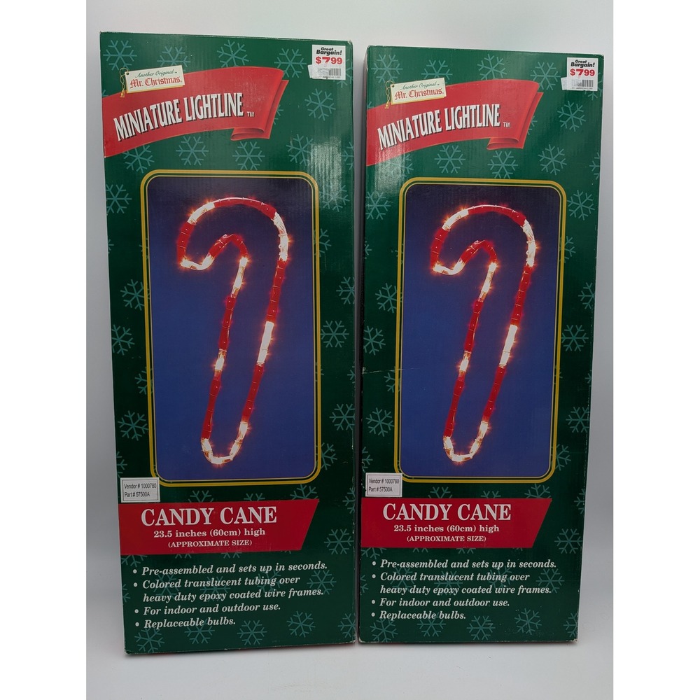Mr Christmas Miniature Lightline Candy Cane Red White Lot of 2 Works